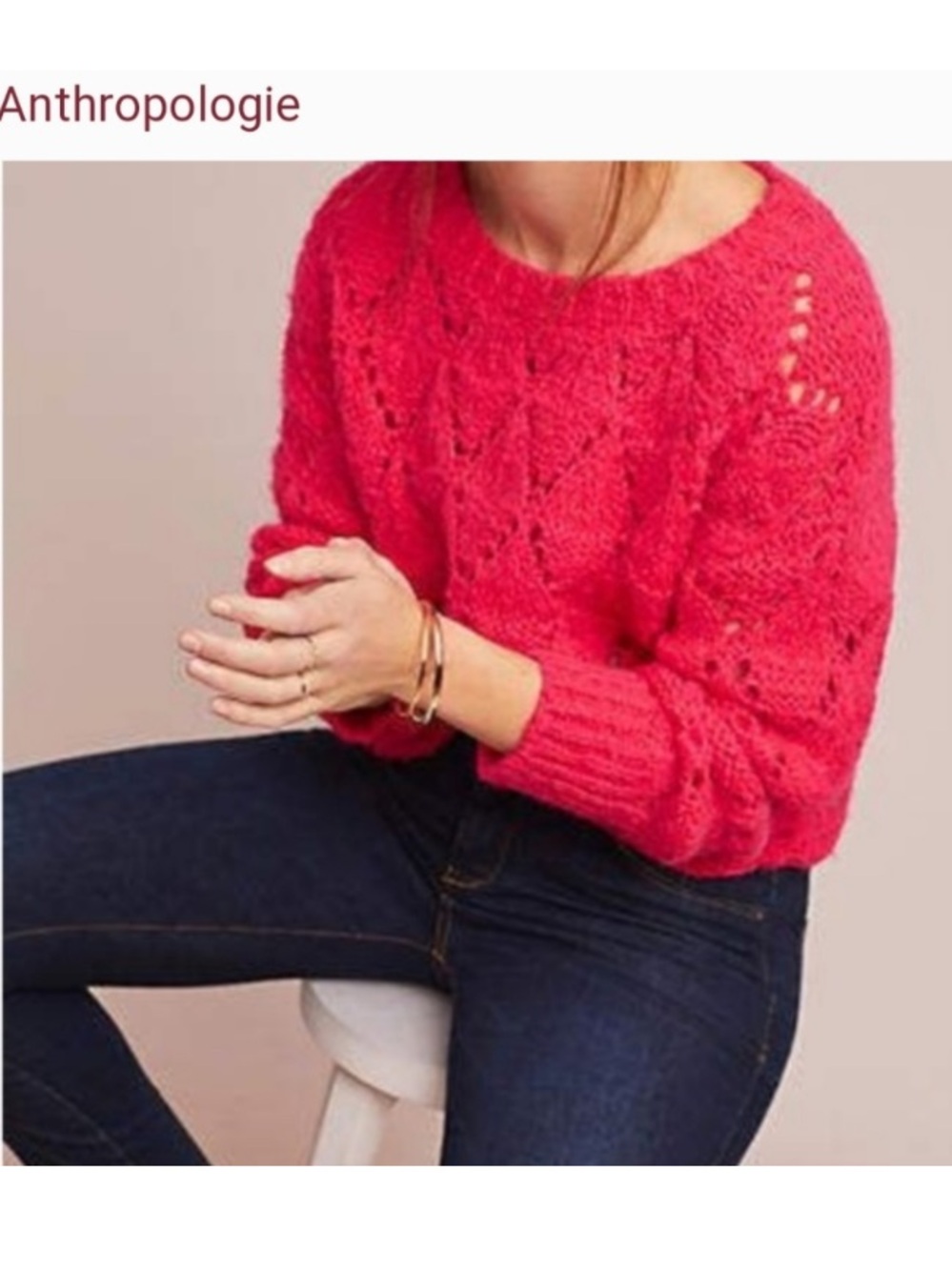 Anthropologie Sleeping On Snow Women's Open-Knit Crewneck Sweater - Pink